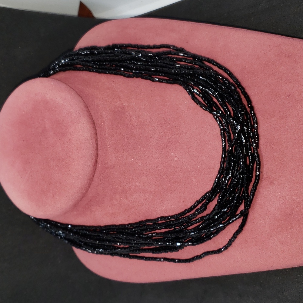 12 Strand black beaded necklace, 30 inch long (Sku 10)